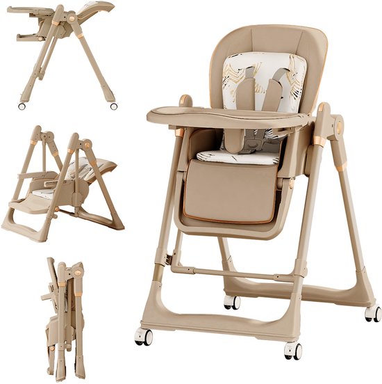 4-in-1 Baby-Kinderstoel op Wieltjes-Verstelbare rugleuning en blad-Van 6 tot 36 maanden tot 25 kg-Bruin van Merkloos