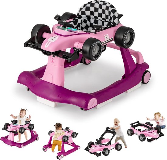 4-in-1 Loopwagen voor Baby's met Verstelbare Zitting, Muziek en Licht, Geschikt voor 6-18 Maanden