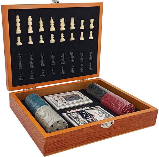 4 in 1 schaakbord - Schaakspel - Kaartspel - Pokerset van Relaxdays