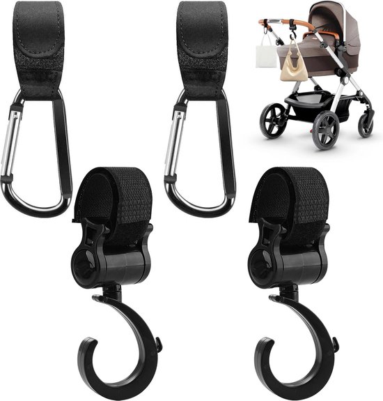 4 Kinderwagen Tassenhaak - Tassenhaak - Stroller straps - Buggy Haak - Kinderwagen Haakjes - Multifunctionele klittenband haak - Groot - Kinderwagen Tassenhaakjes - Boodschappen Haak - Tassenhaak Universeel - Buggy Tassen Haakjes - Buggy accessoires van Winnen.