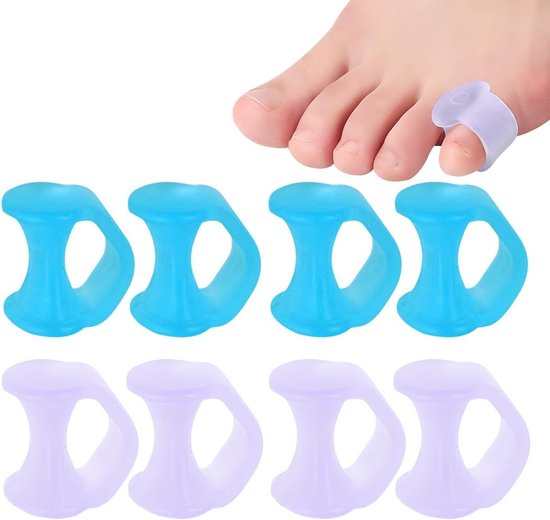 4 Paar Silicone Tussenstukjes voor Tenen, Transparante en Paarse Tenen Spreiders, Verminder Wrijving en Druk, Standaard Maat