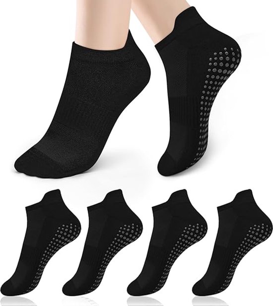 4 paar - Sokken - Pilatessokken - Yogasokken - Antislipsokken - Pilates antislipsokken - Dames antislipsokken - antislip yogasokken - vloersokken voor thuis - voor Pilates, trampoline, fitness, ballet - zwart van Toorx