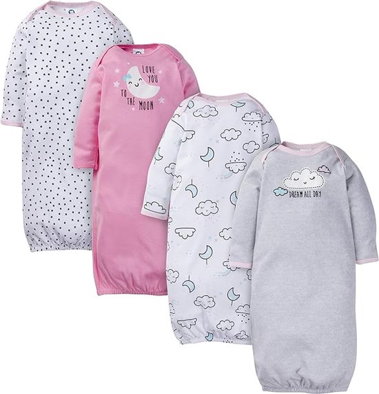 4-Pack Baby Gown Uniseks – Newborn Slaapshirtjes – Zachte Baby Nachtkleding – 0-6 Maanden