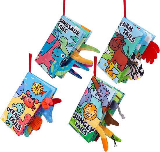 4-pack babyboeken 0-6 maanden, 4 baby-knisperboeken, tactiele sensorische boeken voor baby's, babyspeelgoed 0-6 maanden, zacht stoffen speelgoed, badcadeaus, baby-knisperboeken - 4-pack blauw van Merkloos