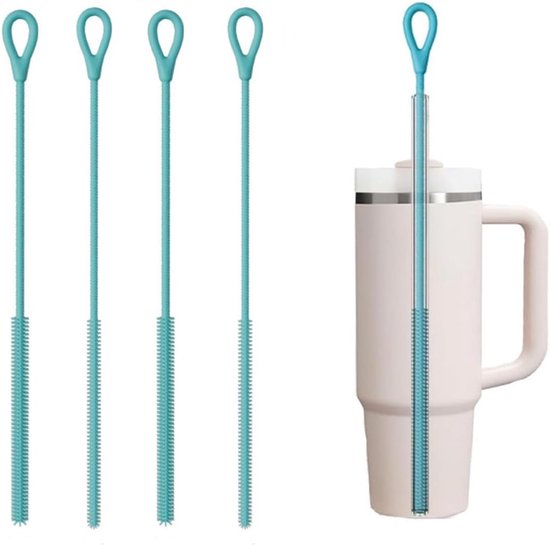 4-pack siliconen rietjesreinigingsborstels - 25 cm lange flexibele borstel voor metalen en glazen rietjes - Lake Blue (combinatie van 6 mm + 9 mm)