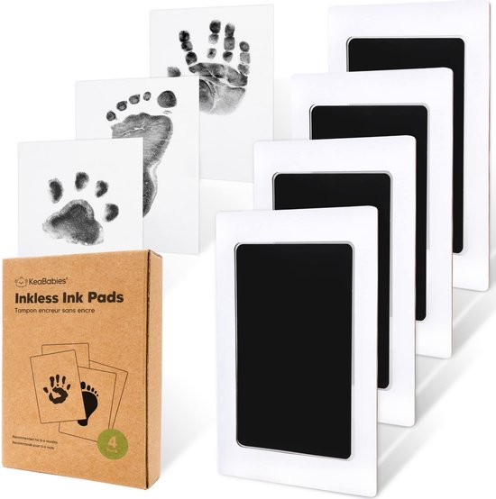 4-Pack Voetafdruk En Handafdruk Voor baby's Inktloos Stempelkussen - Poot Stempelafdruk - Voetafdrukkit baby's - Stempelkussenkits pasgeboren baby's (Jet Black)