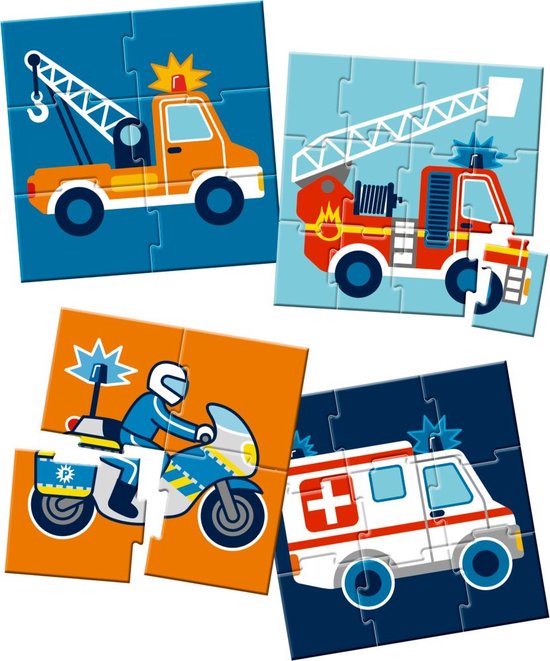 4 puzzels, hulpdiensten (politie / brandweer / ambulance / takelwagen) - Die Spiegelburg van Die Spiegelburg