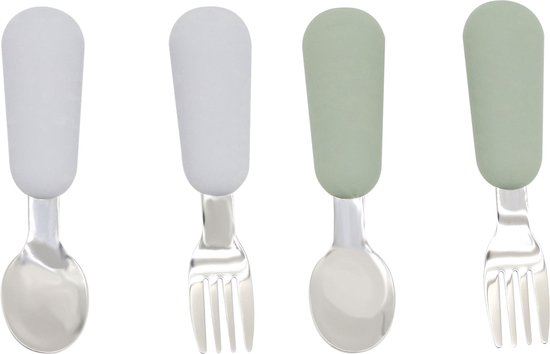 4 Setjes - Kinderbestek - Baby - Baby Lepeltjes en Vorkjes - BPA-Vrij - RVS - Kinderbestekset - Siliconen - Bestekset voor peuters - Voor baby's en peuters van Easyure