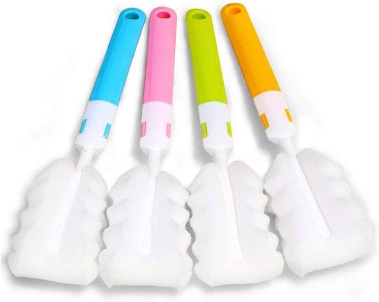 4 STKS Flessenborstel, Fleswasmachine Set Lange Spons Fles Reinigingsborstels Baby Fles Cleaner Borstel, Tepelborstel (4 stuks) van Merkloos