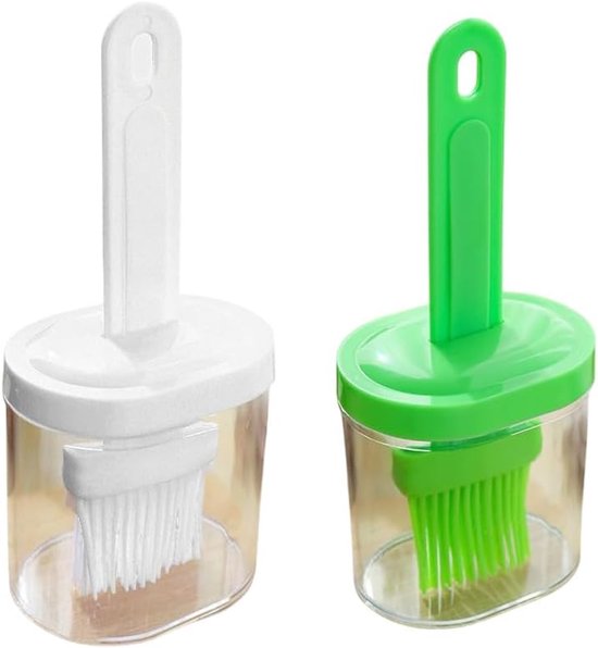4 stuks 2-in-1 oliedispenser met siliconen borstel, hittebestendige kunststof fles voor keuken, grill en bakken, praktische oliekwast fles (wit + groen + roze + bluw)