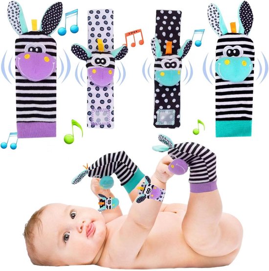 4 stuks baby rammelsokken set - Educatief speelgoed voor pasgeborenen en kleine kinderen (0-36 maanden) van Merkloos
