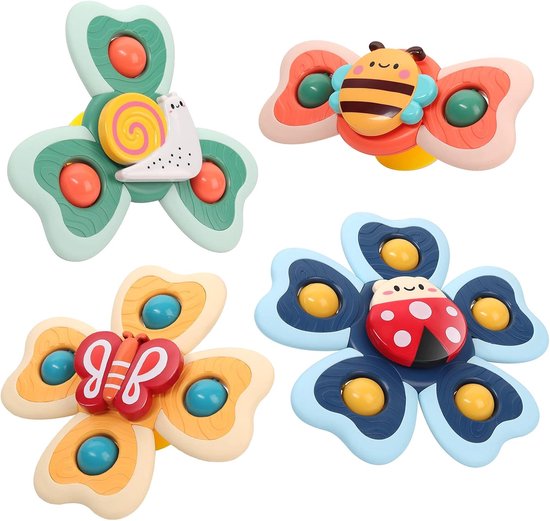4 Stuks Draai Speelgoed Set Met Zuignappen - Baby Fidget Spinner voor in bad - Sensorisch speelgoed, Stressverlichtend speelgoed, Geschikt voor badkamers, Vensterbanken, kinderstoelen, enz