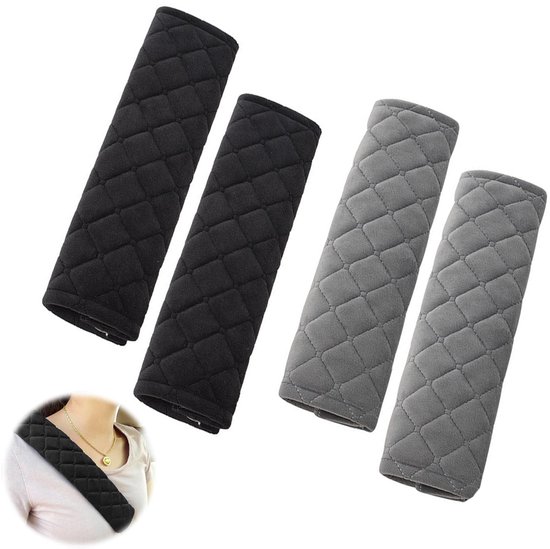 4 Stuks Gordelhoezen - Gordelkussen - Gordelbeschermer - Gordel Hoes - Schouderhoezen - Auto Gordelhoes - Schouderhoes - Auto Gordel Beschermer - Universele Autogordel Cover - Comfortabele Gordelbeschermer - Zwart En Grijs - 27cm van Merkloos