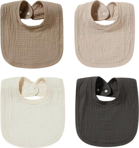 4 stuks Hydrofiele Slabbetjes - Baby 0-2 jaar - Donkergroen, Bruin, Taupe, Crème van Jollein