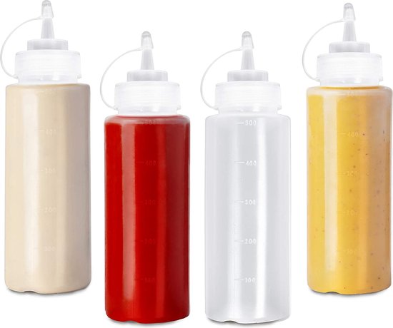 4 Stuks Knijpflessen met Dop (500ml) - Sausdispenser voor Ketchup, Sauzen, Olie, Dressings - Geen Lekkage, BPA-vrij van Merkloos