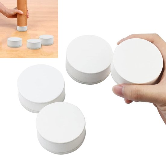 4 stuks liftmeubelverhogers met een diameter van 6 cm - Witte meubelpoten van koolstofstaal - Zelfklevend en zwaar belastbaar - Voegt 3 cm hoogte toe aan [meubels] van Gizable