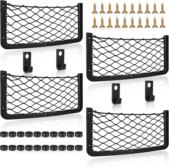 4 stuks - Nettas voor kofferbak auto - organizer-nettas - opbergnet voor kofferbak autodak - Bagagenet - Scheidingsnet - Universele Kofferbak - 36 x 18CM - Zwart van Merkloos