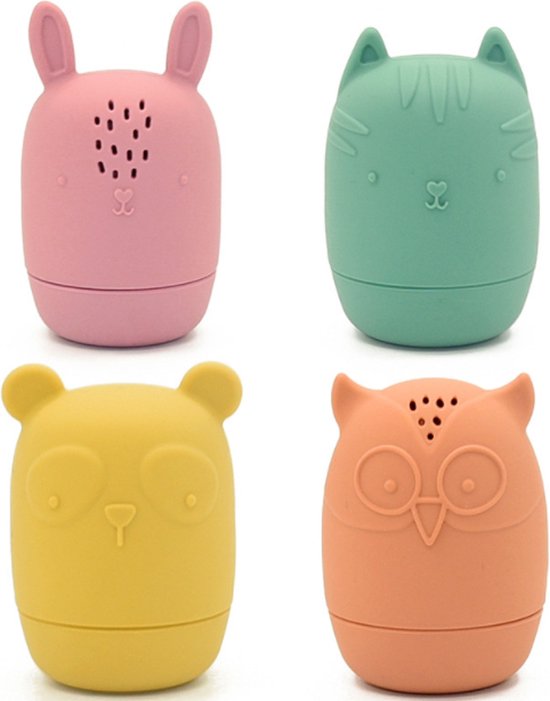 4 Stuks - Siliconen Baby Badspeelgoed - Waterspeelgoed - BPA vrij - Konijn Tijger Uil Panda van Little Dutch