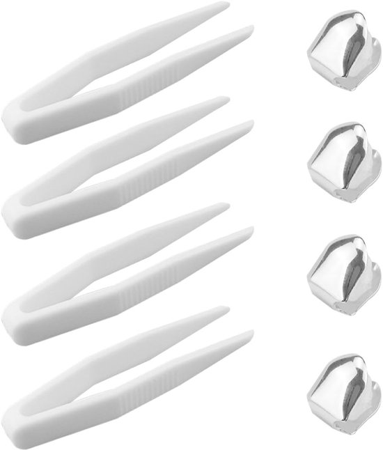 4 Stuks Zilveren Tanden Caps voor Hip Hop Stijl - Bling Tanden Grillz en Versieringen voor Feestjes en Speciale Gelegenheden van Merkloos