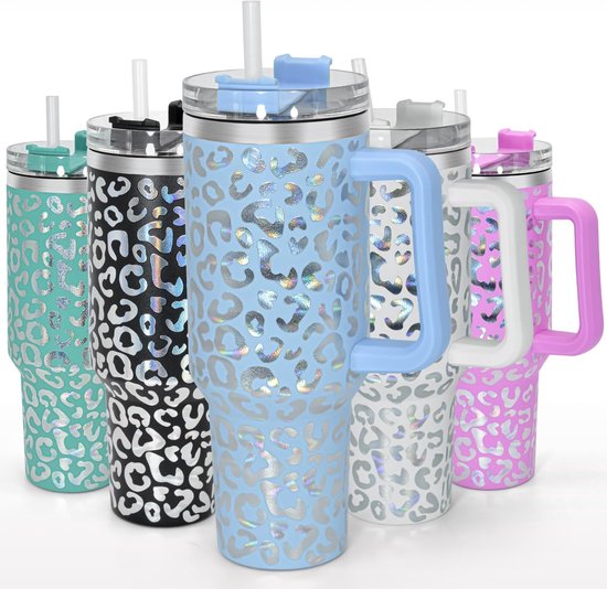 40 oz Gradient Kleur Tumblers met Handvat (Blauwe Luipaard...) van Simple Modern
