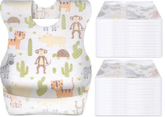 40 Stuks - Wegwerp slabbetjes - Baby Peuter - Safari Dieren van Mommy Mooz