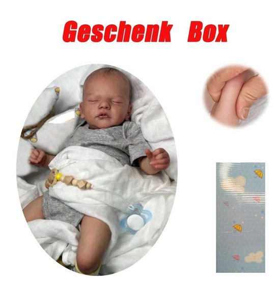 45 cm reeds reborn baby, pasgeboren formaat, levensechte zachte knuffelbaby, 3D-geverfde huid met zichtbare aderen van Merkloos