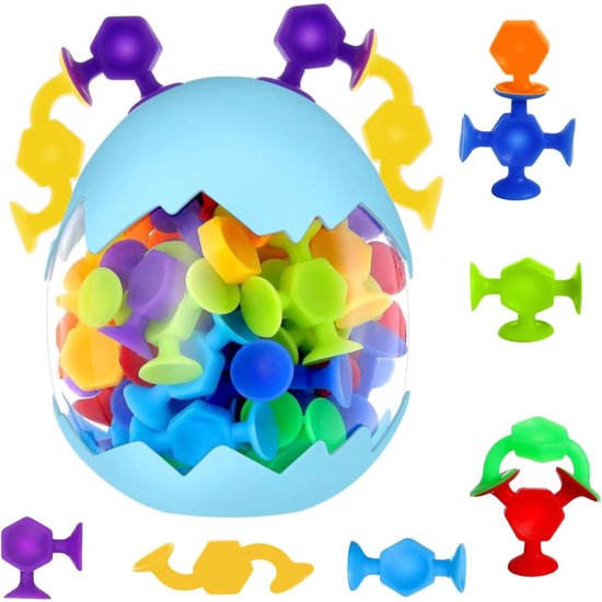 48-delige speelgoedset met zuignappen — Educatief speelgoed voor kinderen vanaf 3 jaar, met 6 kleuren en 7 vormen om de zintuiglijke ontwikkeling te stimuleren en creativiteit aan te wakkeren, geschikt voor thuis en op reis van Merkloos