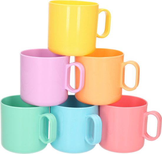 48x Gekleurde drinkbekers/mokken kunststof 320 ml - Limonade bekers - Campingservies/picknickservies van $