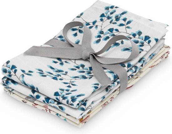 4x CamCam Copenhagen spuugdoekjes - 2x pressed leazes rose - 2x Fiori 30x30cm van CamCam Copenhagen