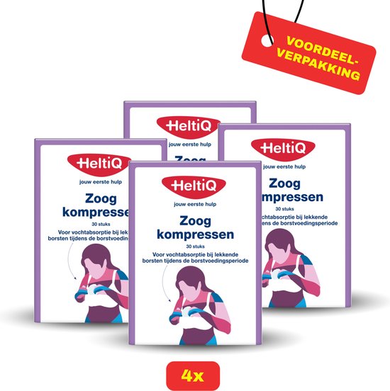 4x HeltiQ Zoogcompres Voorgevormd (4 X 30 stuks) Voordeelverpakking! van HeltiQ