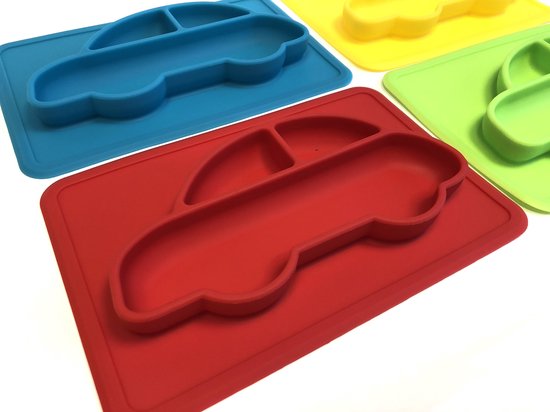 4x Placemat in verschillende kleuren motief auto in 3d |By TOOBS |Silicone placemat |Anti-slip |Leuk voor kinderen van $