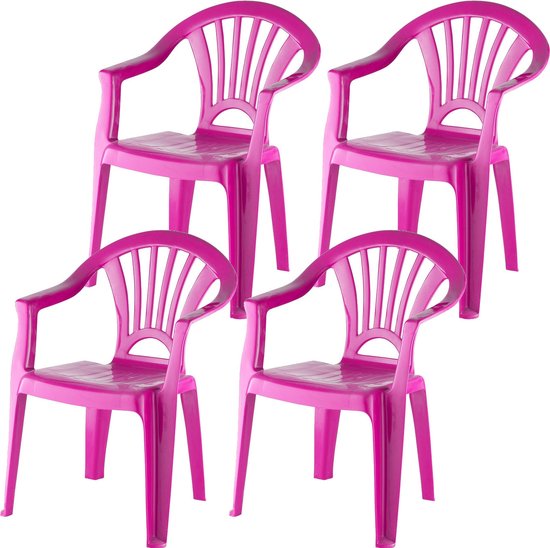 4x stuks fuchsia roze stoeltjes voor kinderen 51 cm - Tuinmeubelen - Kunststof binnen/buitenstoelen voor kinderen van Merkloos