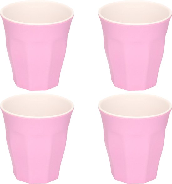 4x stuks onbreekbare kunststof/melamine roze drinkbeker 9 x 8.7 cm voor outdoor/camping/picknick/strand van Merkloos