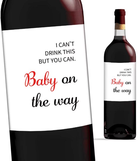 4x Zwangerschapsaankondiging Wijnlabels – "Ik kan dit niet drinken, jij wel! - Zwangerschap - Vertellen - Suprise - Verrassing - Baby - Kindje - Zwanger van Lieve Zoet.