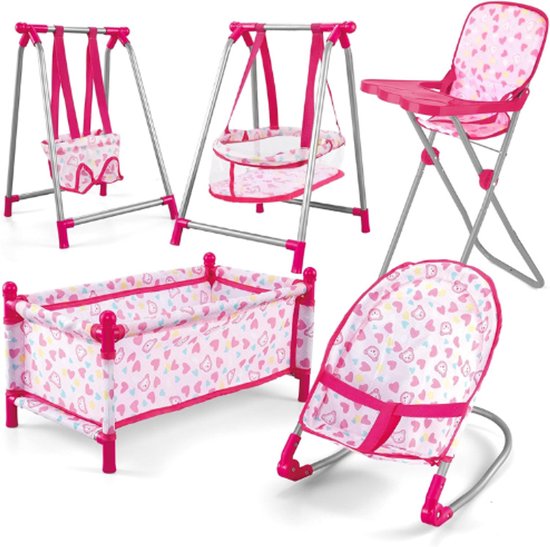 5-In-1 Baby Set - Bed Kinderstoel Schommel En Wipstoel - Inclusief Speelaccessoires Voor Baby’S - Pop Niet Inbegrepen van Merkloos