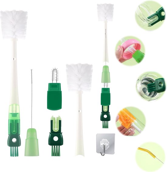 5-in-1 Bottle Cleaner - Brush - Straw - Cleaning Brush - Bottle Brush - Bottle Lid Brushes - voor Baby Bottels - Straws - Decanters - Waterglazen - Wijnglazen