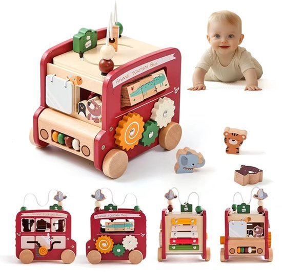 5 in 1 Bus Speelgoed Montessori Educatief Spel Speelgoed - Montessori Speelgoed vanaf 1 Jaar - Baby Motoriek Bus Speelgoed voor 12+ Maanden Meisjes Jongens Verjaardagscadeau - Rood van JoyHoop