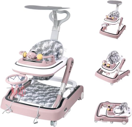 5-in-1 Loopwagen Baby met Schommel, Activiteitencentrum en Eettafel, Inhoogte Verstelbaar