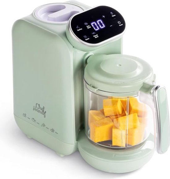5-in-1 Multifunctionele Baby Stomer – Babymoov – Blender – Foodprocessor – Food Maker – Flessenwarmer – Compact Design - Incl Gratis Babyrecepten – Mint van Babymoov