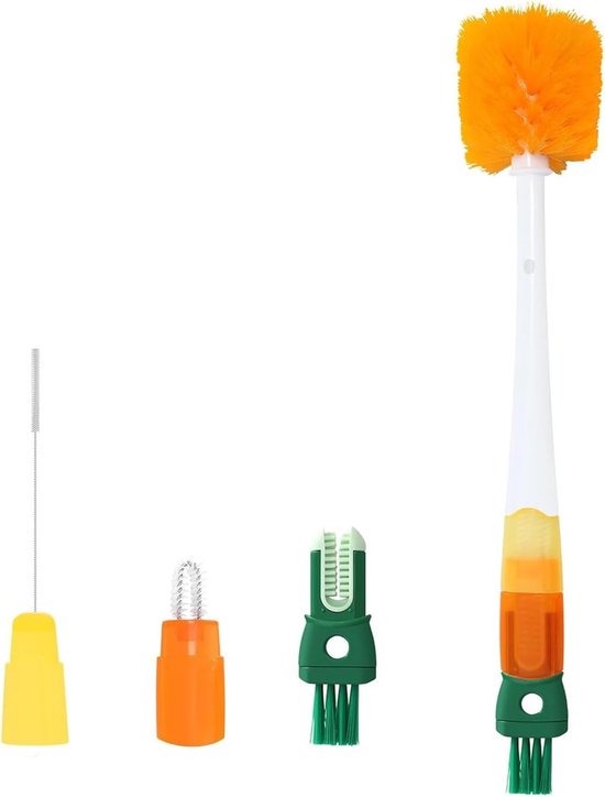 5-in-1 Reinigingsborstel Set voor Flessen, Lange Handgreep, Verwijderbare Borstel voor Babyflessen en Drinkbekers, Ideaal voor Hygiënische Reiniging