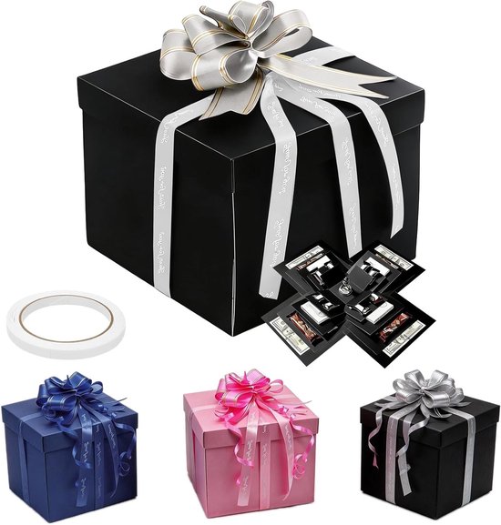 5-laags verrassingscadeaubox, creatieve explosie-verrassingsbox voor verjaardag, Valentijnsdag en bruiloften, zwarte cadeauboxen met lint voor unieke geschenken