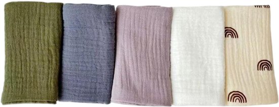 5-pack baby mousseline gezichtshanddoeken - pasgeboren handdoekset - 25 x 25 cm gezichts- en badhanddoeken - herbruikbare baby gezichtshanddoeken - 100% katoen - zacht en ademend - stijl H van Merkloos