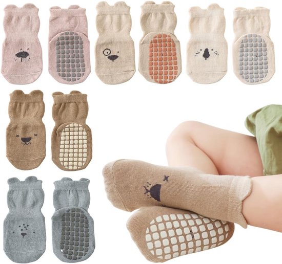 5 Pairs of Baby Girls' Non-Slip Socks with Animal Pattern for Newborns, 1-3 Years, Birthday Gift, Non-Slip Thermal Socks