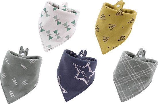 5 Stuks Bandana Slabbetjes - Blauwe Ster Geel Groen van Little Wonder