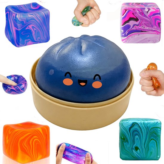 5 Stuks Fidget-speelgoed - Squishy Stress Speelgoeds - Dumpling squishy Stressball - Squishy Stress Relief Toys Autism Fidget Balls Sensory Anxiety Relief Item voor kinderen en volwassenen - Blauw
