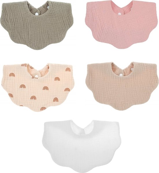 5 Stuks - Hydrofiele Slabbetjes Bloemvorm - Effen Beige Roze Groen Wit - Vanaf 6 maanden van Nanami