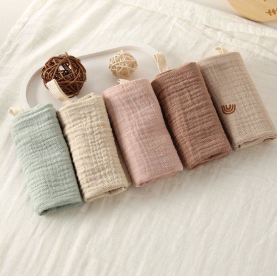 5 Stuks - Hydrofiele Wasdoekjes - Beige Groen Roze Mix - 23x23 cm - Baby Washandjes Katoen van Merkloos