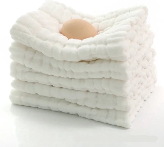 5 Stuks - Hydrofiele Wasdoekjes Wit - 25x25 cm - Baby Washandjes Katoen van Fabs World