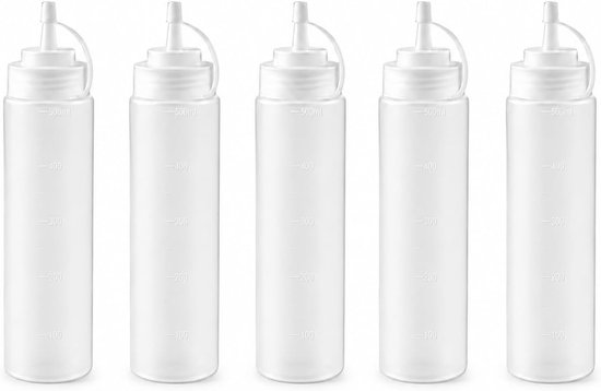 5 stuks knijpfles van 500 ml, knijpfles, sausfles, sausflessen, doseerfles, dressingfles, spuitfles, plastic flessen - ShopVlot
