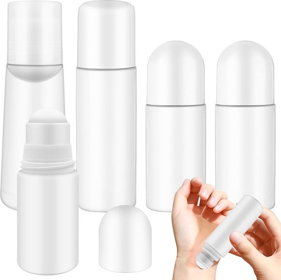 5 stuks roll-on lege deodorantflessen, 50, 90, 100 ml, lege deoroller om te vullen, voor etherische oliën, deodorant, muggenbescherming, zonnecrème, vochtcrème enz.